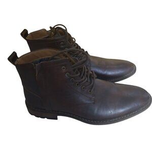 Madden Men's Size 9.5 Side Zip Lace Up Brown Daniel Style Boots Flannel Interior